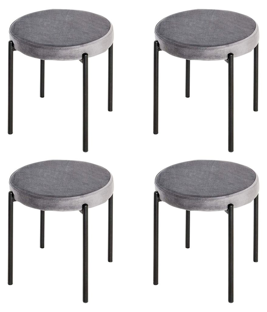 Esszimmerhocker 4er Set Stapelhocker aus Metall mit Samtoptik für Esszimmer und Wohnzimmer Grau