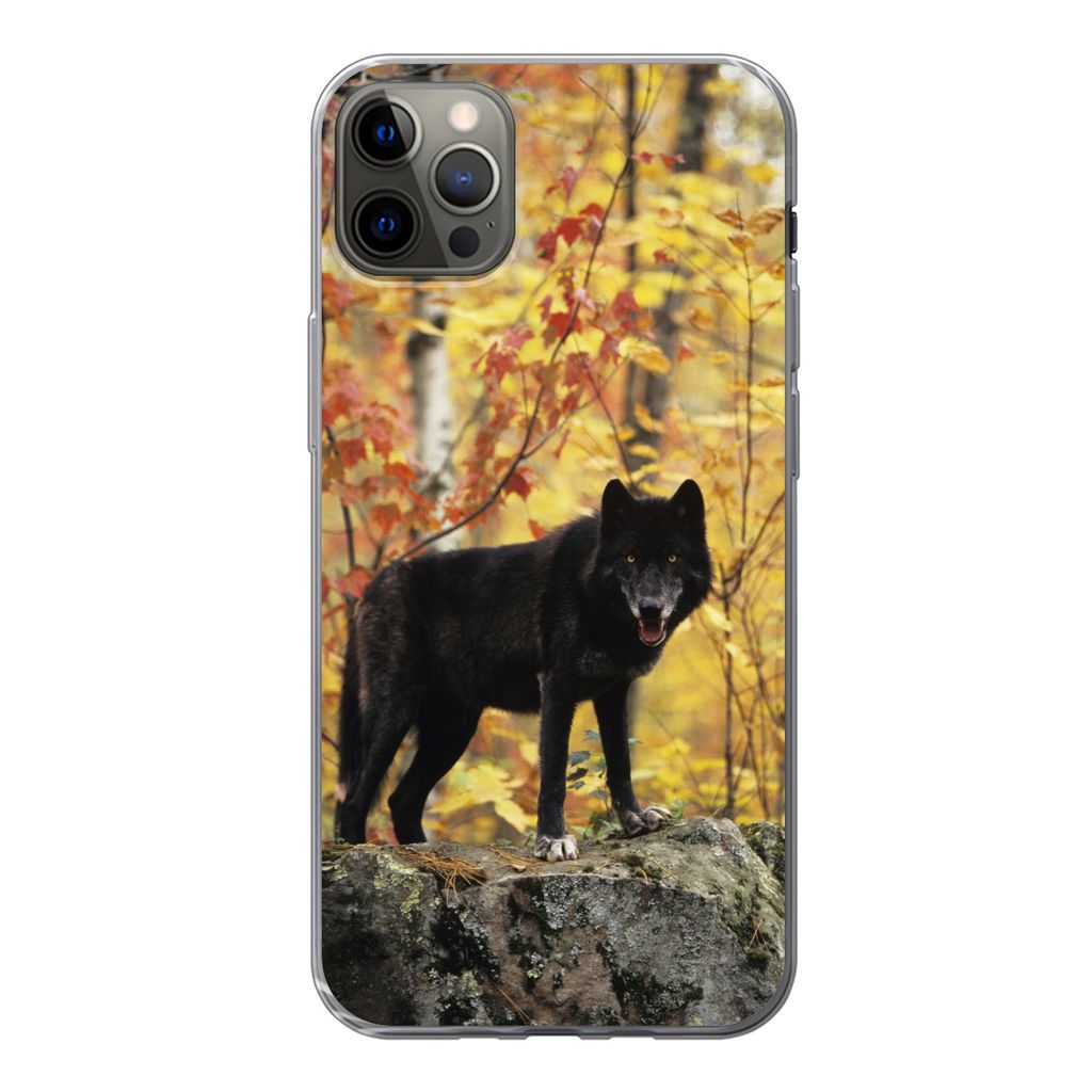 MuchoWow Handyhülle Schutzhülle Hülle für iPhone 13 Pro Max Wolf - Fels - Baum Silikon Softcase Handy Hülle - Mobiltelefon