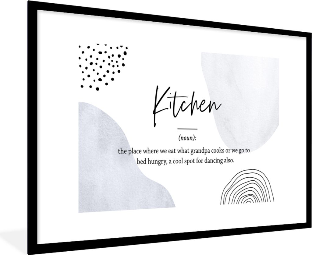 MuchoWow Gerahmtes Poster Sprichwörter - Zitate - Küche - Definition Küche - Wörterbuch 90x60 cm - Poster mit Schwarzem Bilderrahmen Wandpost...