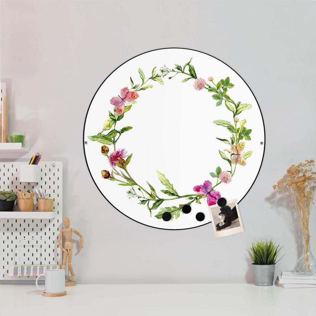 Design Stahlmagnettafel Schwarz Rund 47cm Aquarell Produktbild 