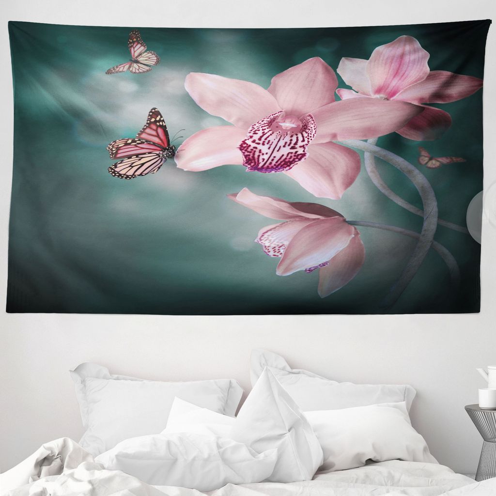 ABAKUHAUS Blumen Wandteppich, Orchideen-Blume Schmetterling aus Weiches Mikrofaser Stoff Waschbar ohne Verblassen Digitaldruck, 230 x 140 cm, Jadeg...