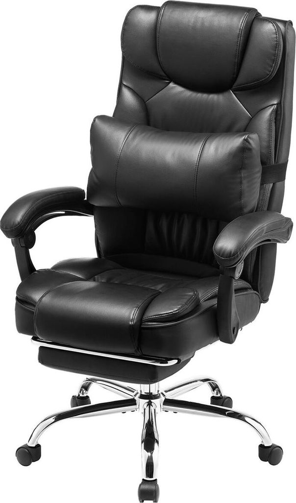 Executive Chair High Back Office Chair with Footrest Lumbar Pillow Black