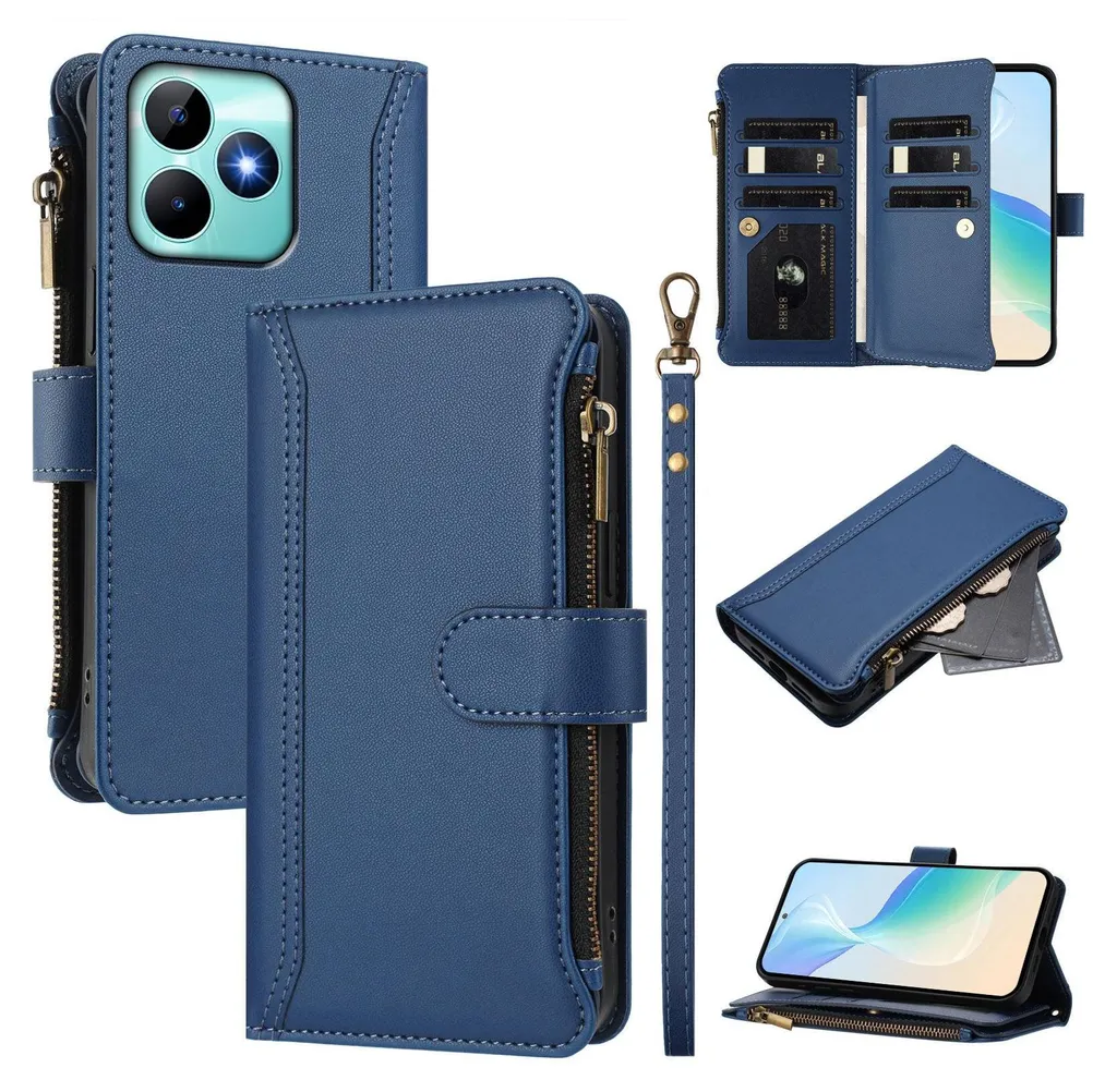 Custodia Viaggio Realme C53 C51 Blu: Cover Antiurto con Tasca Monete