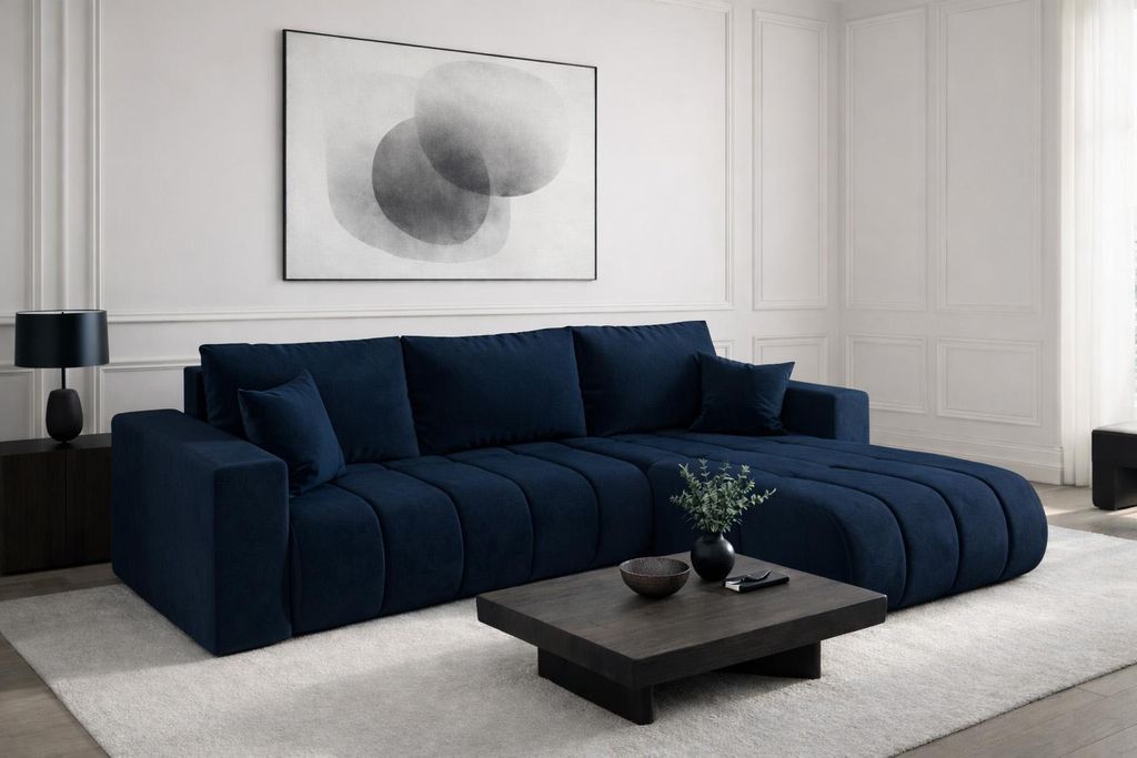 Kaiser Möbel Ecksofa mit schlaffunktion und bettkasten MILO PREMIUM, stoff MONOLITH, Dunkelblau, Rechts