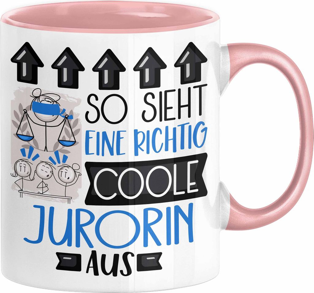 Jurorin Geschenk Tasse Geschenkidee für Jurorin Geburtstag Weihnachten Spruch So Sieht Eine Richtig Coole Jurorin Aus Kaffee-Becher (Rosa)