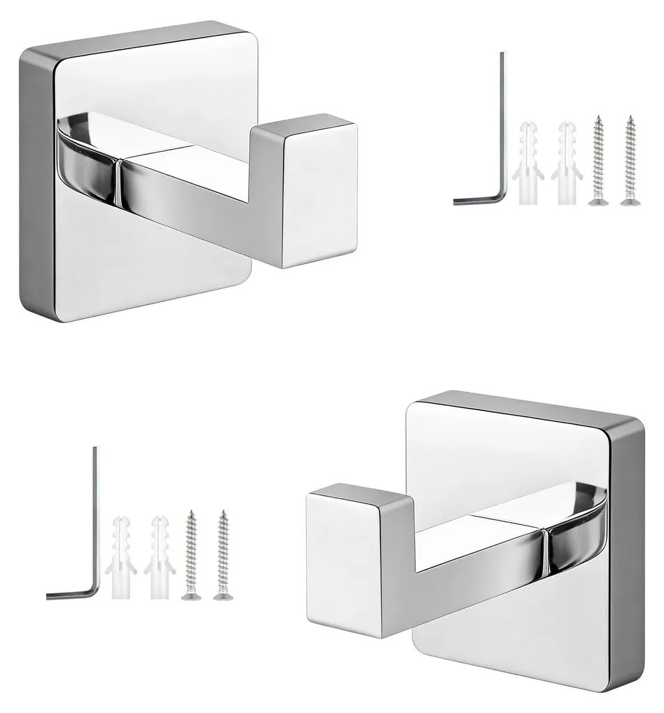 Crochet Salle de Bain Inox 304 Inoxydable Argent, Lot de 2 à Fixation Vis