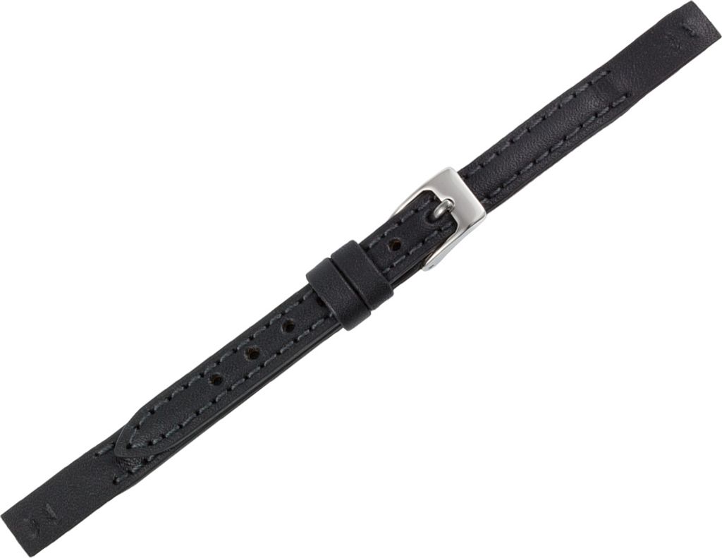 Minott > Uhrenarmband schwarz Kalbsleder Ton in Ton Naht Splint Anstoß, Stegbreite:10mm, Schließe:Silbern