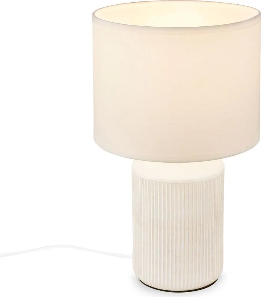Briloner Ino, lampada da tavolo, paralume in tessuto, interruttore a cavo, base in Vetroceramica, bianco, Ø22 x 37,5 cm