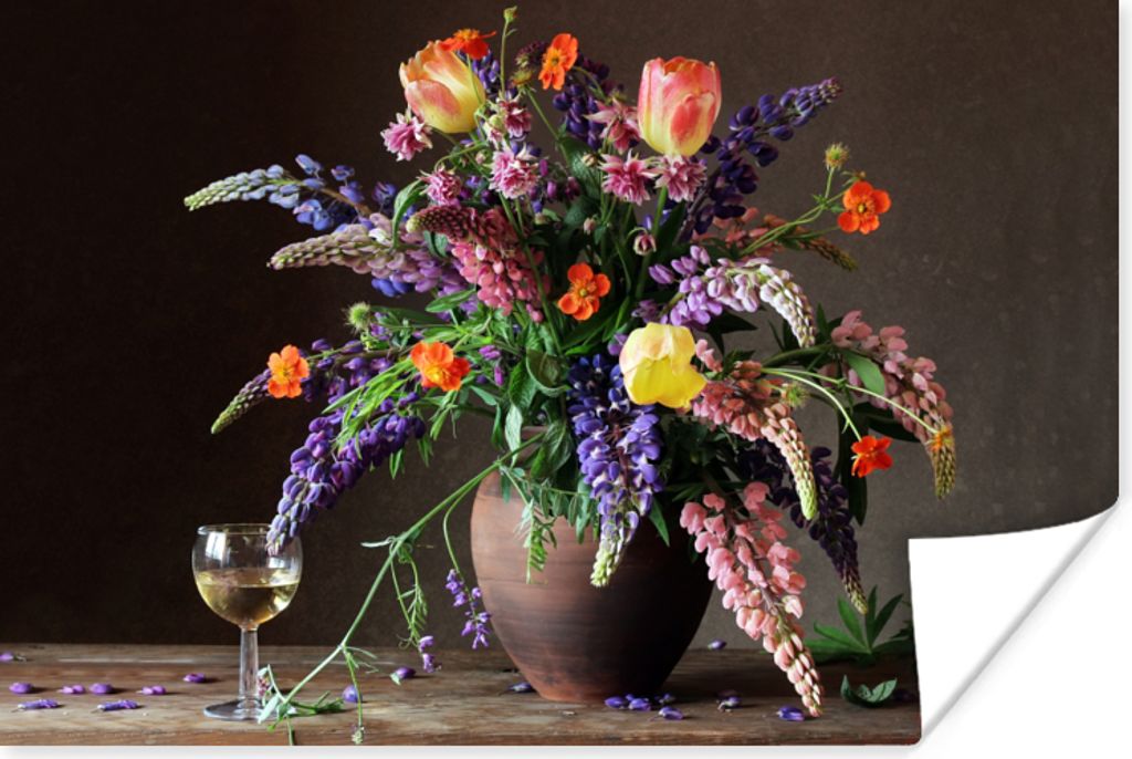 MuchoWow Poster Stilleben - Wein - Blumen 120x80 cm - Bilder