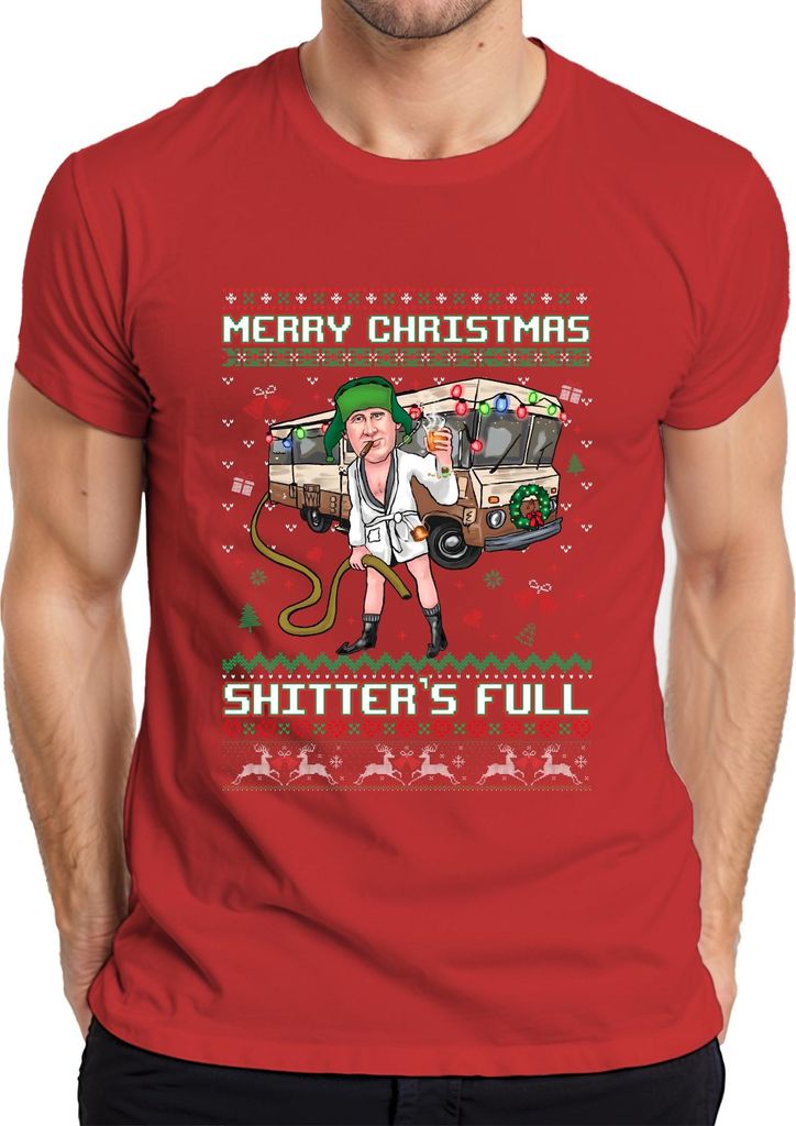 Merry Christmas Shitter's Full Weihnachten Schöne Bescherung Ugly Sweater Herren T-Shirt, Rot, L