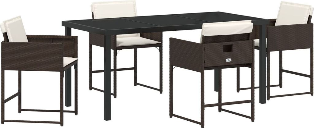 Möbel 5-teiliges Garten Essset mit Kissen Braun Poly Rattan - Gartenstühle 3380018
