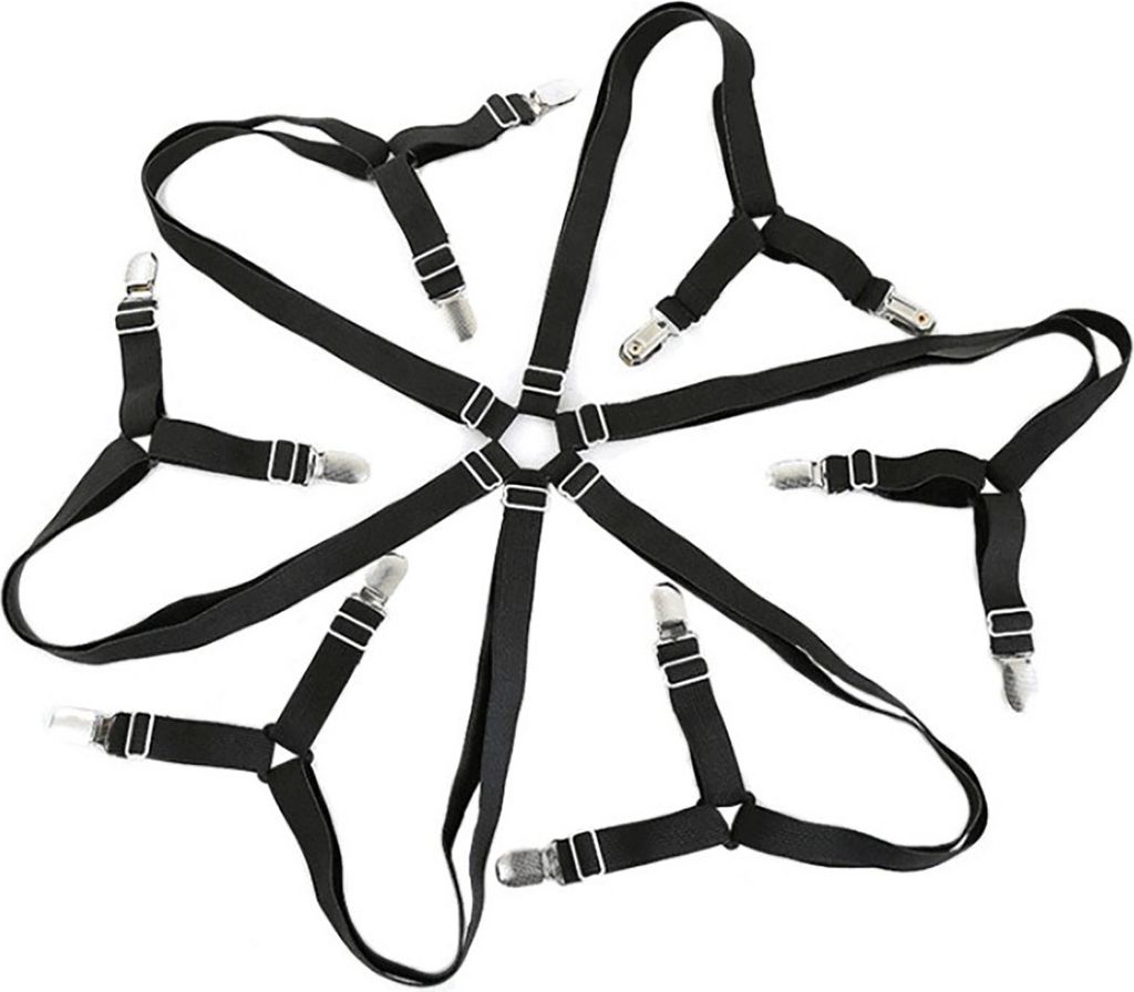 Bettlakenhalter mit 12 Clips Anti-Rutsch Bettlaken Befestigungsgurt Edelstahl 6 Verstellbare Lange Gurte Elastischer Matratzenbezug Sofakissen Vers...