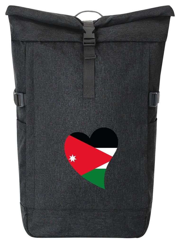 Huuraa Kurierrucksack Jordanien Flagge Herz 30-44 Liter Black Melange Fairtrade Rolltop Rucksack Geschenkidee