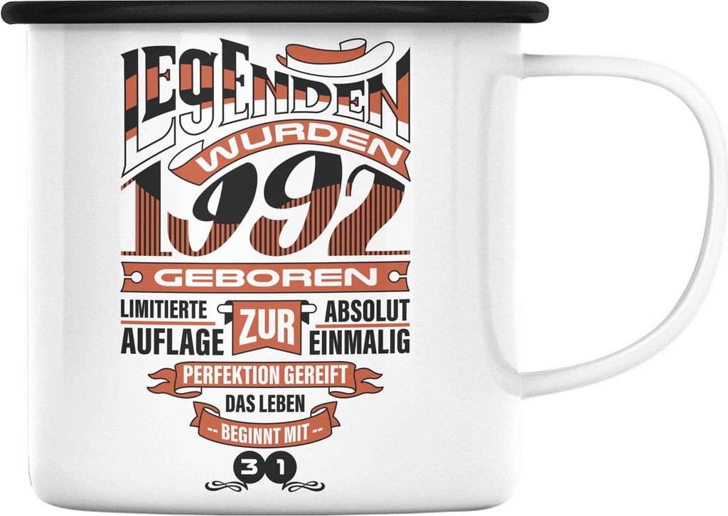 TRENDATION 30. Geburtstag Emaille Tasse Frau Mann Geschenk 30er Geschenkidee 30 Mutter Vater (Schwarz)