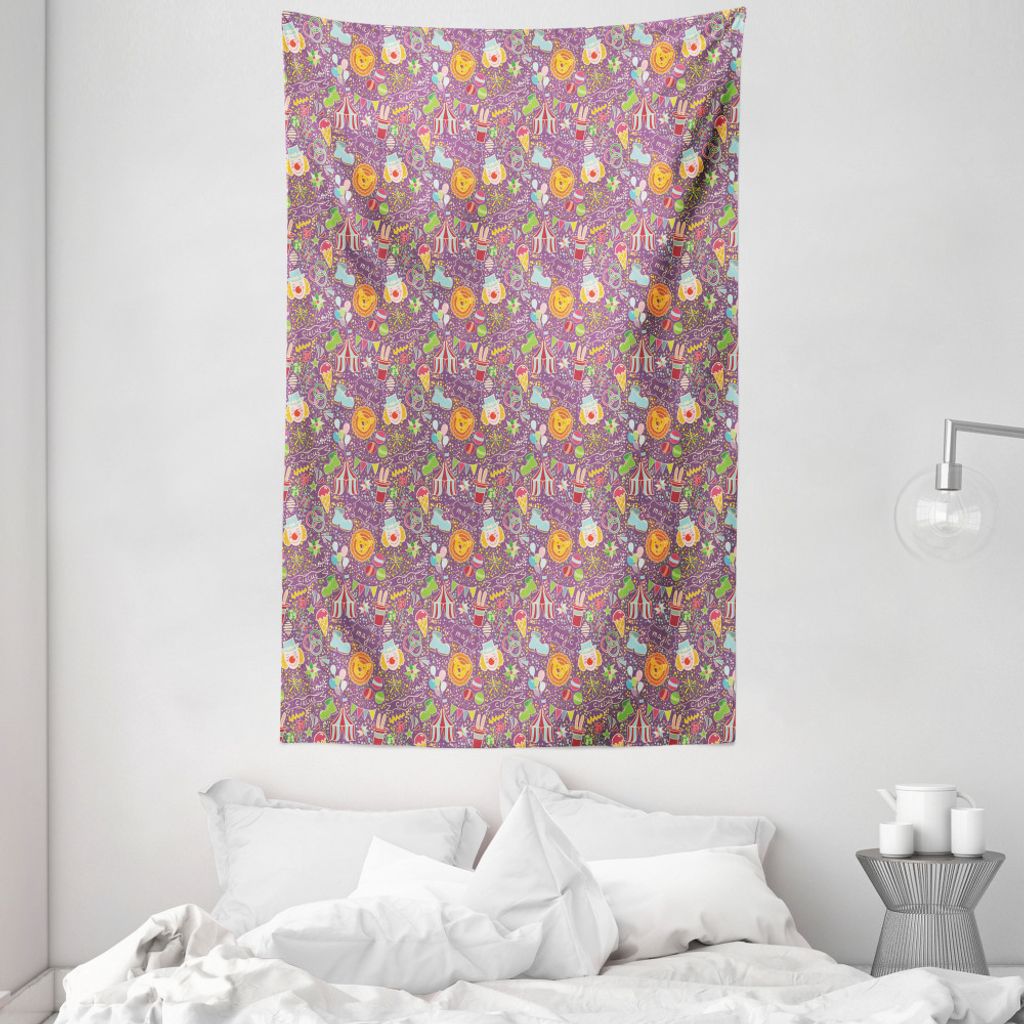 ABAKUHAUS Zirkus Wandteppich und Tagesdecke, Zelt Clown Icecream Ring aus Weiches Mikrofaser Stoff Waschbar ohne Verblassen Digitaldruck, 140 x 230...