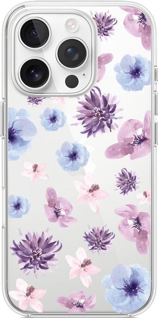 iPhone 13 Pro Max Hülle, Transparent, Silikon Flexi, Blau, Lila Blumen