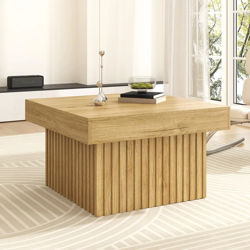 Table Basse en Bois Naturel 79cm, Plateau MDF Robuste et Design Carré - 6