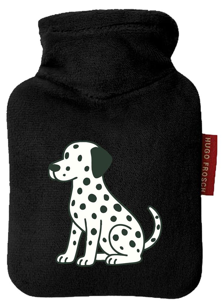 Huuraa Mini-Wärmflasche Dalmatiner Comic Dotti 0,2 Liter Black Mini Veloursbezug Taschenwärmer Geschenkidee