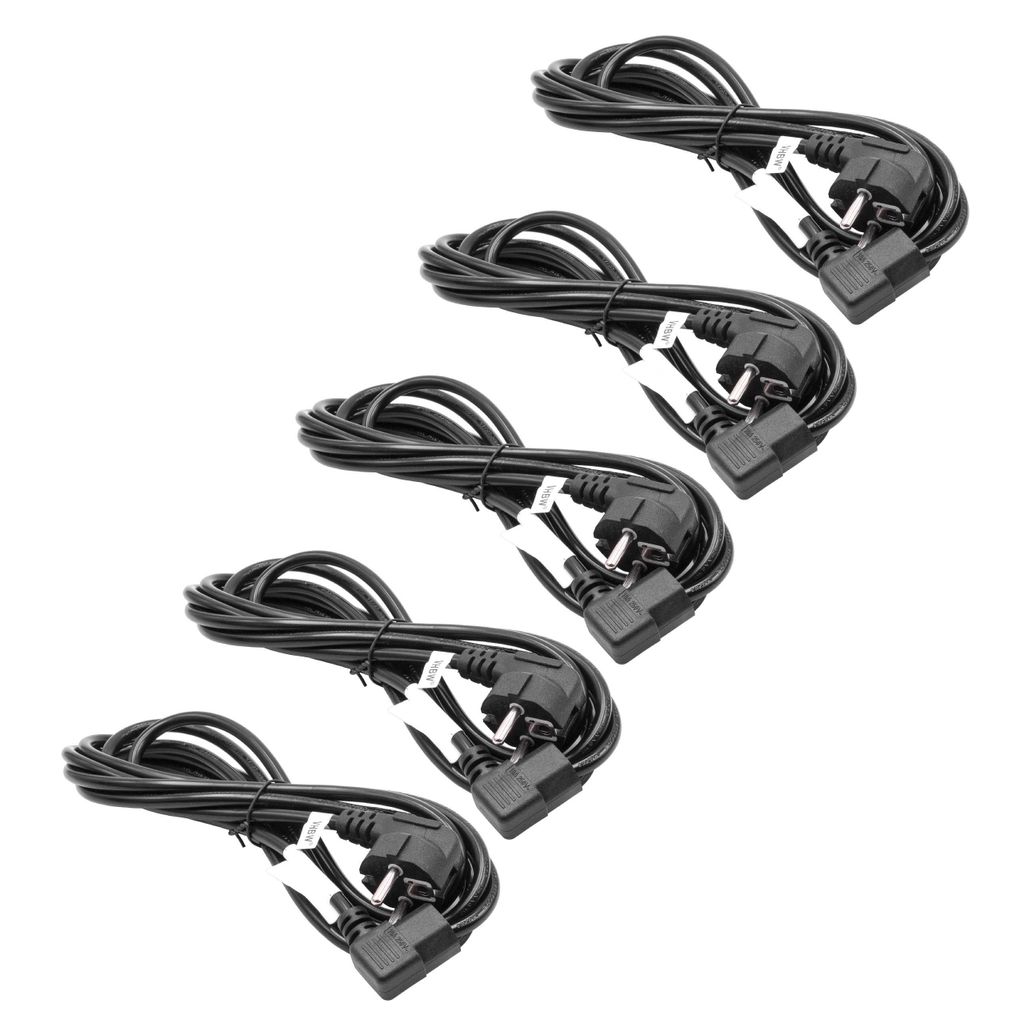 vhbw 5x Netzkabel Schutzkontaktstecker für Kaltgeräte z.B. PC Monitor Computer Drucker - C13 Buchse, 3 m, Gewinkelt