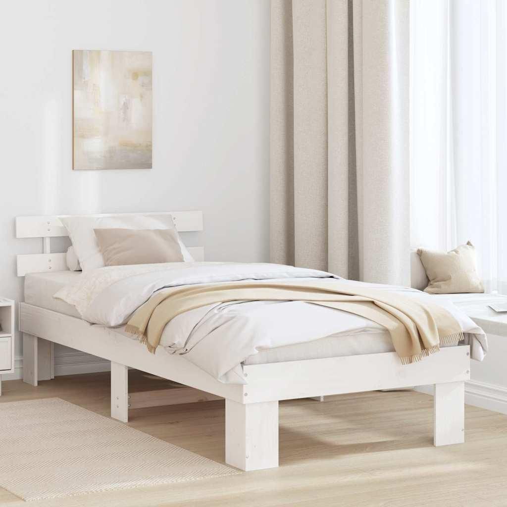 Maison Exclusive - Bettrahmen mit Kopfteil Weiß 75 x 190 cm Massives Kiefernholz