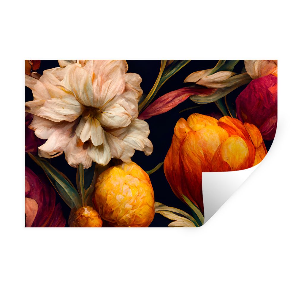 MuchoWow Wandtattoo Wandsticker Wandaufkleber Blumen - Pflanzen - Weiß 90x60 cm Selbstklebend und Repositionierbar - Aufkleber