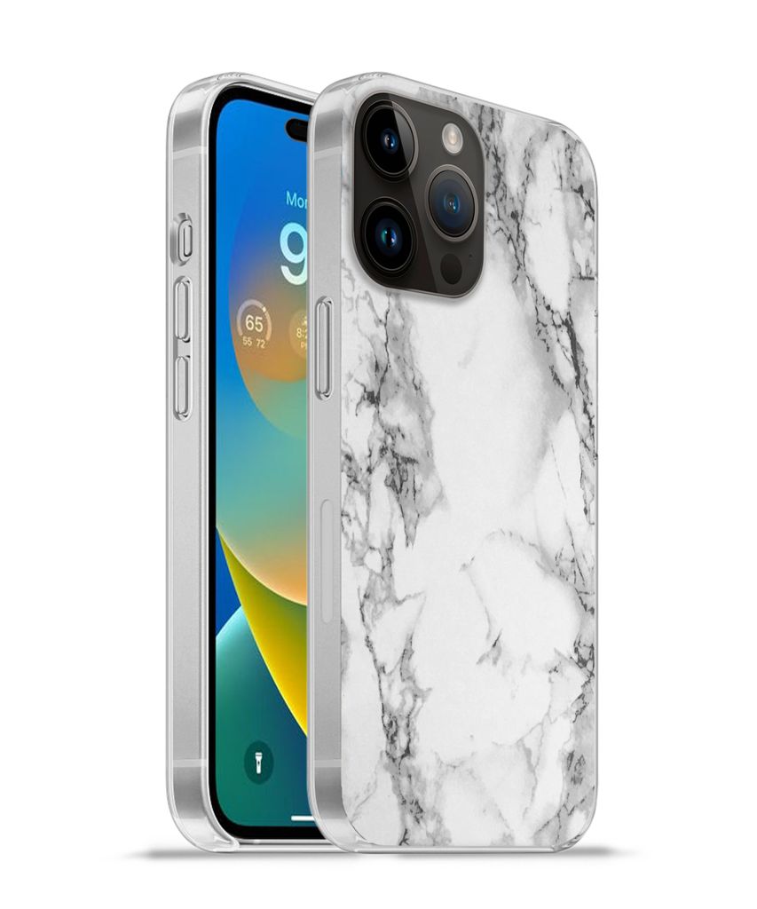MuchoWow Handyhülle Schutzhülle Hülle für Apple iPhone 14 Pro - Softcase Marmor - Stein - Weiß - Grau - Schwarz - Marmoroptik Silikon Softca...