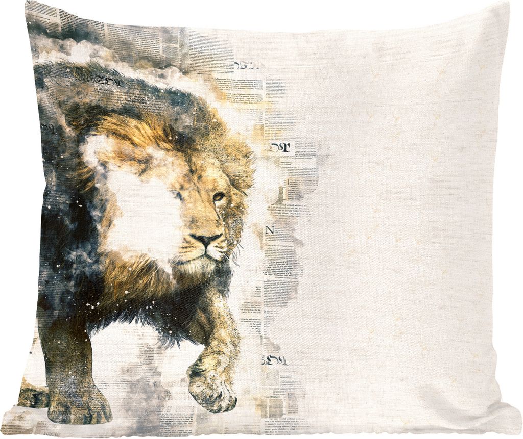 MuchoWow Zierkissen Sofakissen Wohnzimmer Dekokissen 40x40 cm Löwe - Zeitung - Farben - Foto Kissen - Schlafzimmer Dekoration