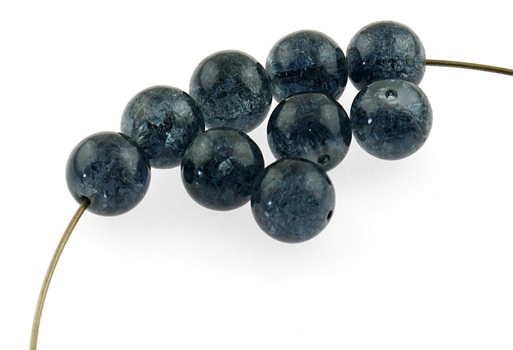 Vintageparts Crackle Glasperlen grau rund 12mm, 10 Stück Produktbild 