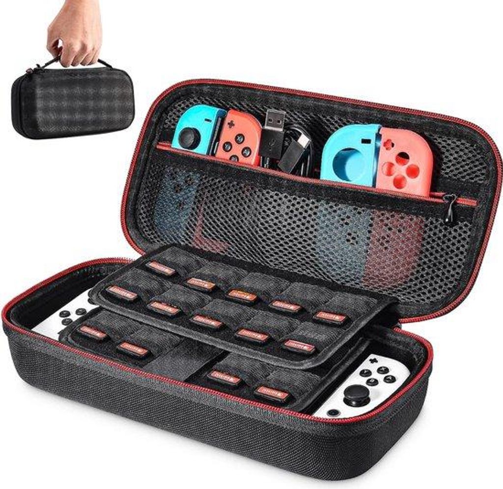 Kompakte EVA-Schutzhülle für Nintendo Switch & Joy-Con-Controller, tragbar, mit Reißverschlussfach und Spieleslots