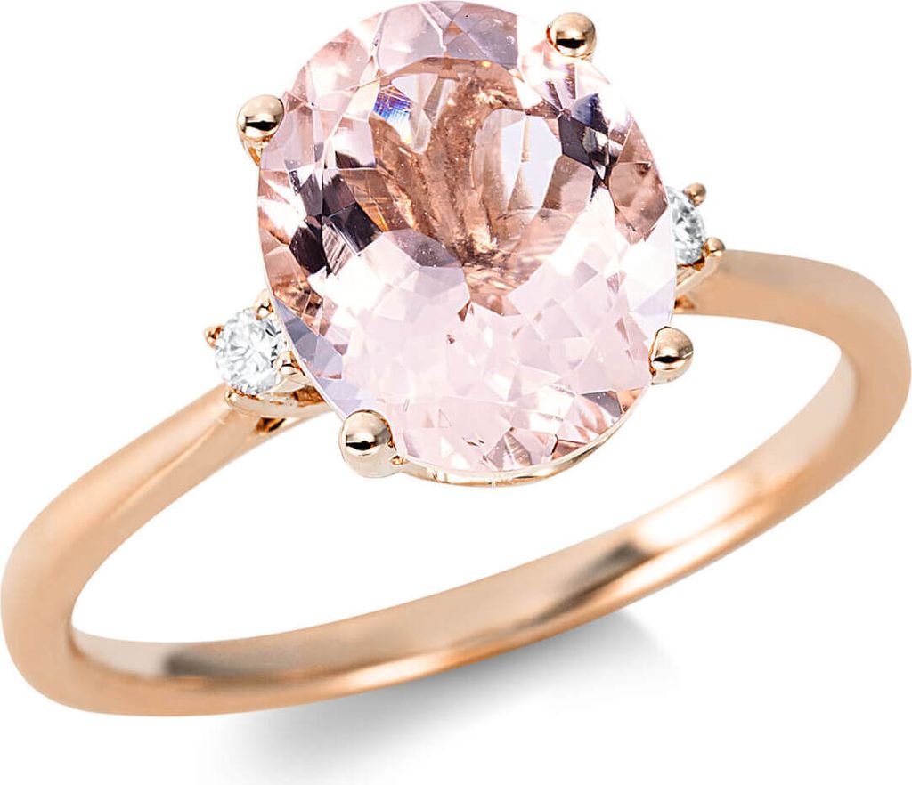 Ring Oval aus 750 Rotgold Morganit 2,19ct rosé 2 Brillanten 0,04ct TW-SI B:10,3mm Innenumfang 54mm Ø17.2mm