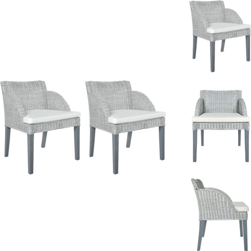 vidaXL Esszimmerstühle mit Kissen 2 Stk. Grau Natur Rattan Produktbild 