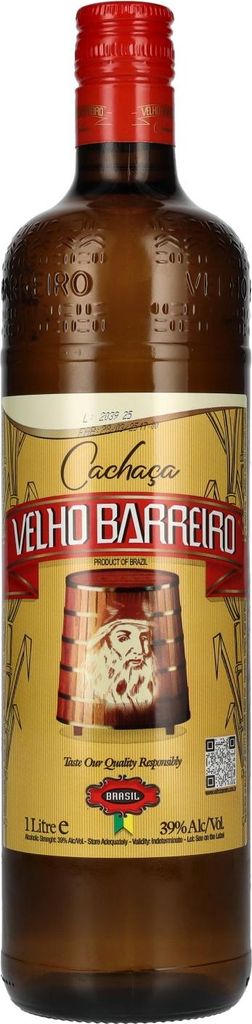 A bottle of Cachaça Velho Barreiro.