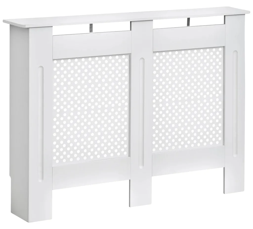 Cache-radiateur en MDF Blanc 111,5x19x82 cm avec Grille Décorative