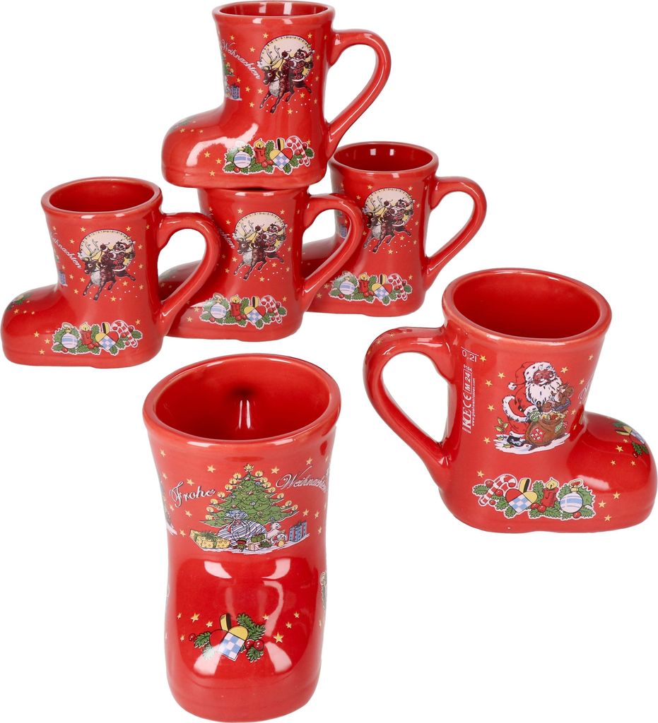 6x Glühweinstiefel rot Weihnachts-Motiv 200ml geeicht Produktbild 