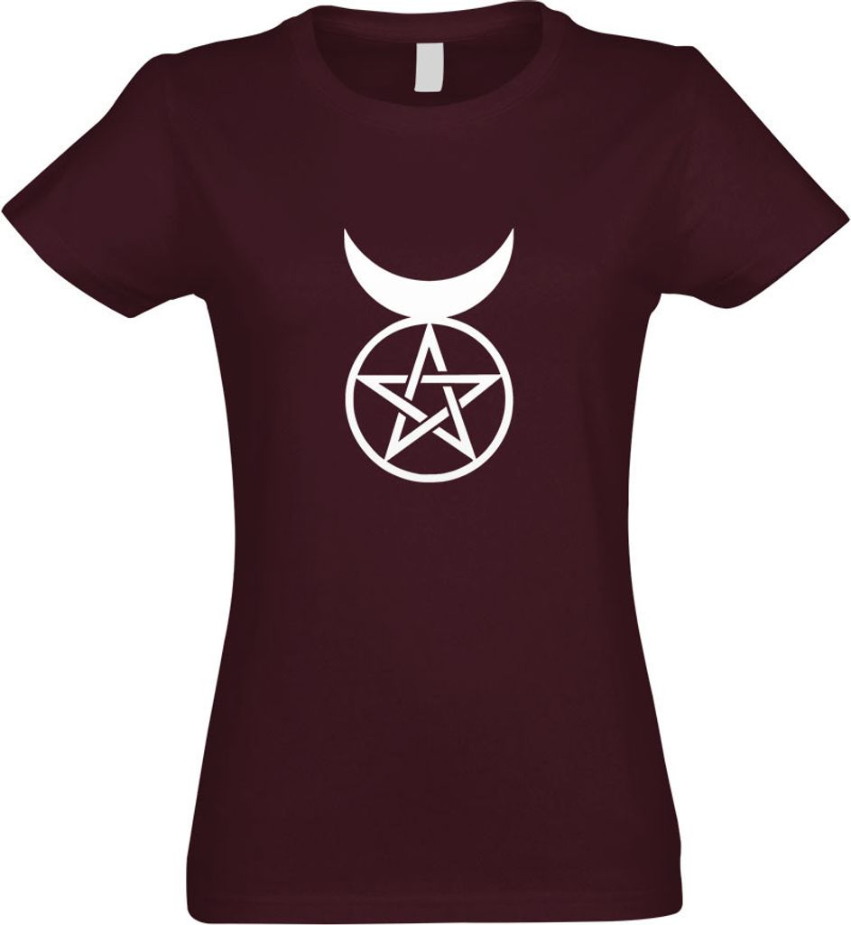 Kiwistar - T-Shirt tailliert - Damen - Burgund - Gehörnter Gott - Horned god - mit Motiv Bedruckt - Funshirt Design - Sport - Freizeit - Damen - S