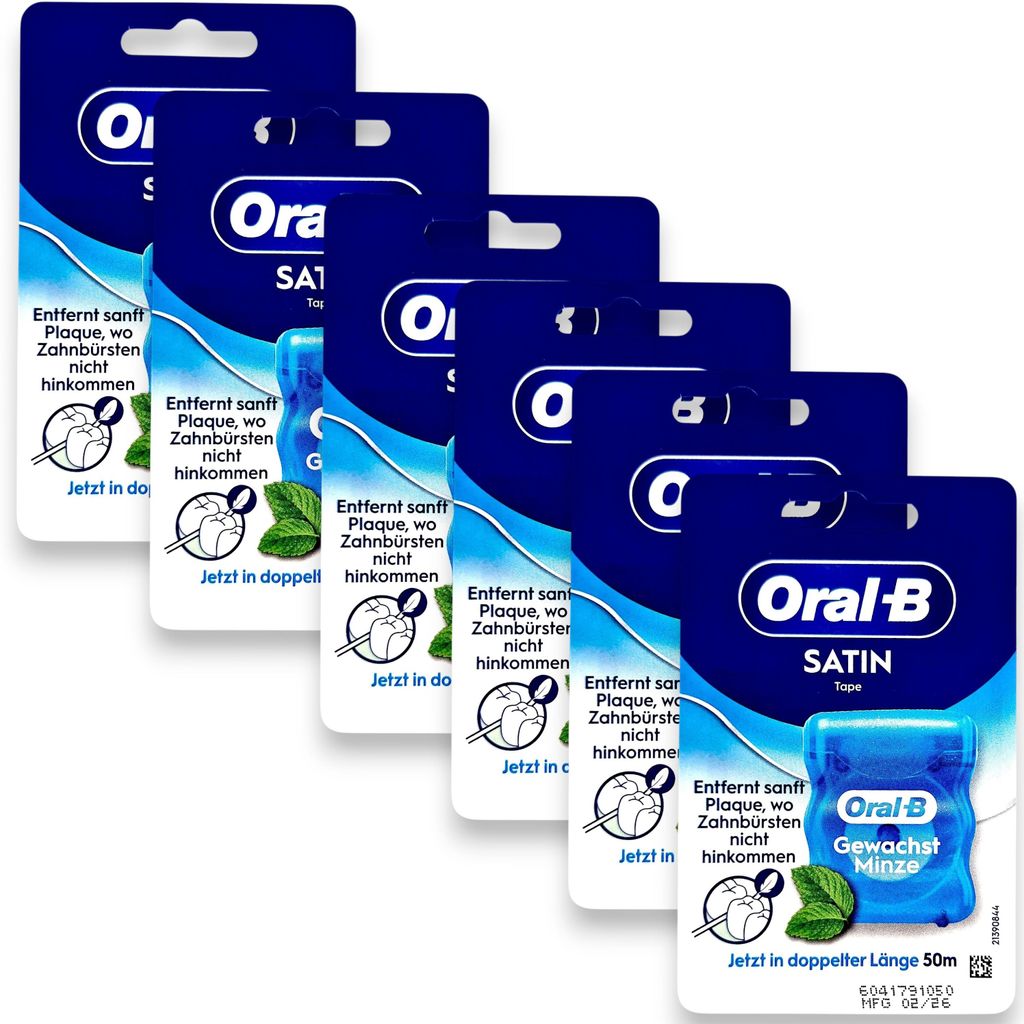 6x Oral-B SatinTape Zahnseide gewachst Minze 6x 50m