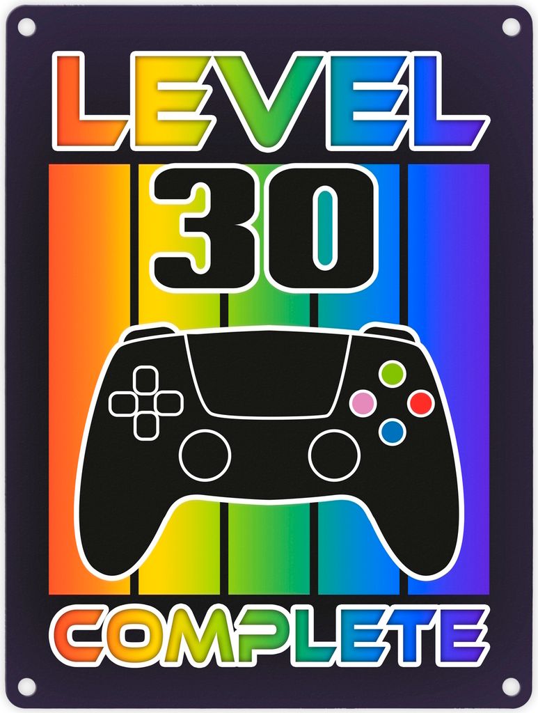30. Geburtstag Gamer Metallschild in 15x20 cm mit Spruch Level 30 complete