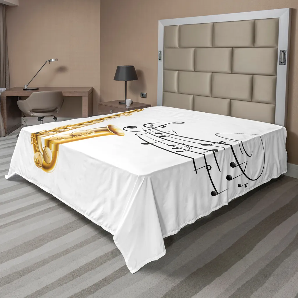 Drap de lit anti-plis et doux 260x228 cm motif Saxophone décoratif