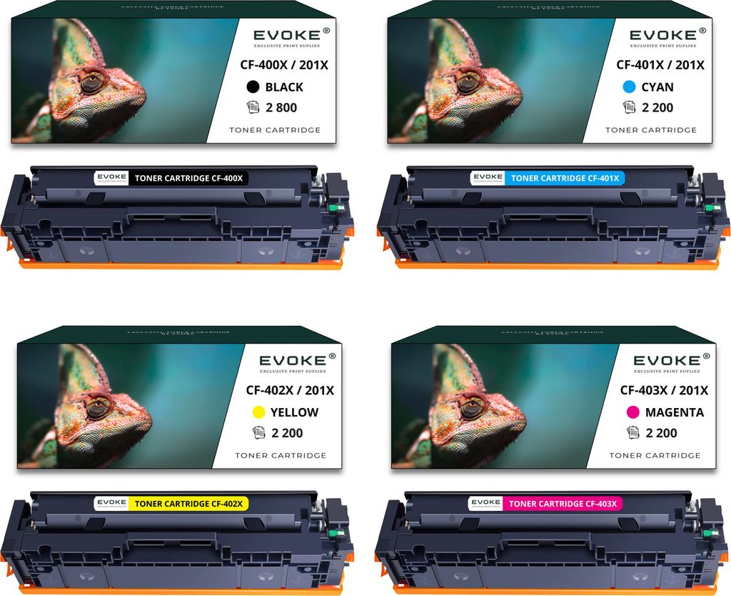 4x Toner für HP Canon CF400X CF400X CRG045HB CMYK = Schwarz + Blau + Rot + Gelb | Ersatz für M252dw M274dn M277dw MF631Cn MF632Cdw MF633Cdw