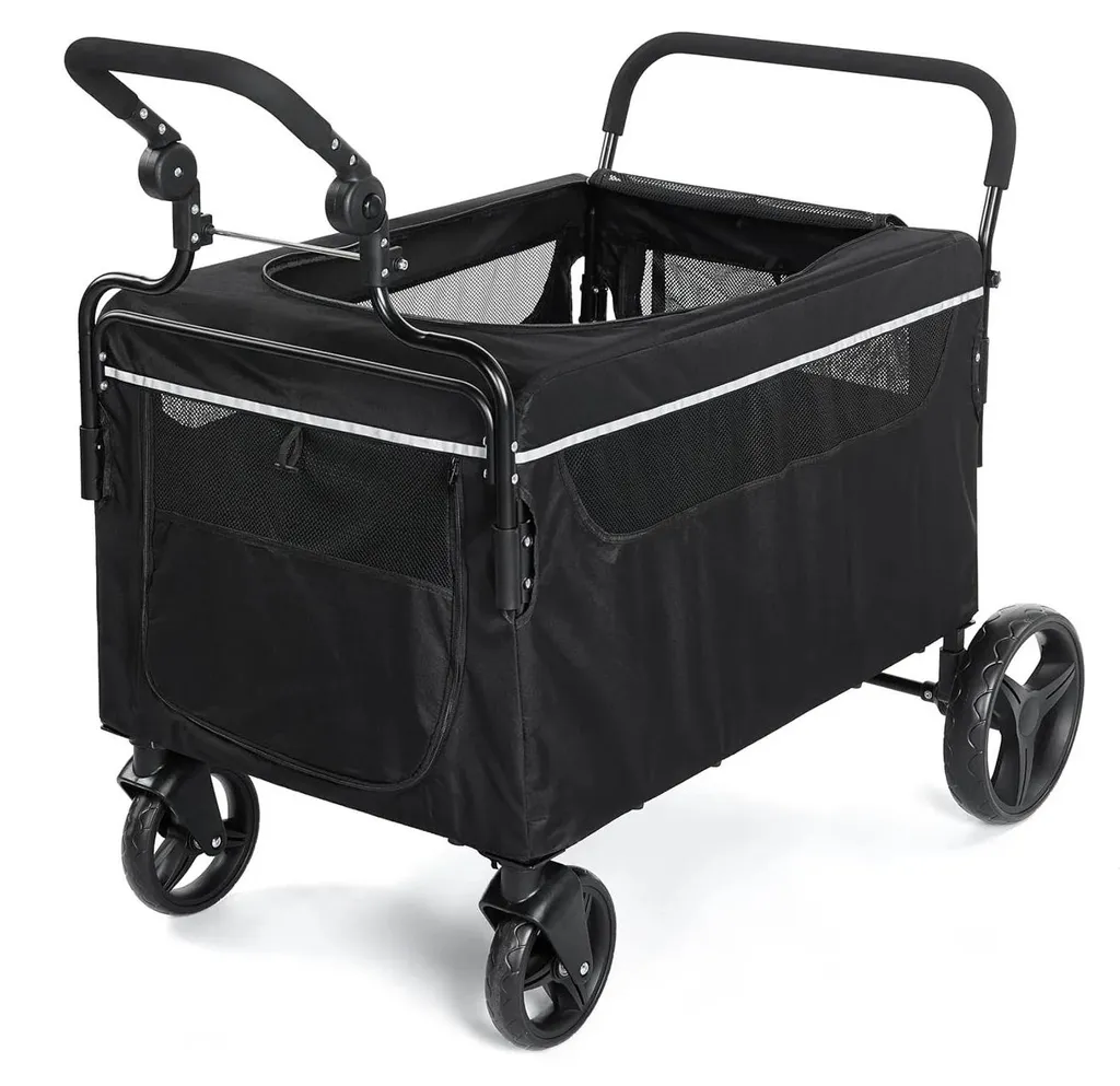 Poussette chien pliable 50kg tout-terrain - Châssis robuste 2-en-1 XL