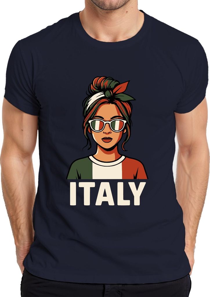 Italienerin Sonnenbrille Flagge Retro Urlaub Fan Reise Italien Herren T-Shirt, Navy, 3XL