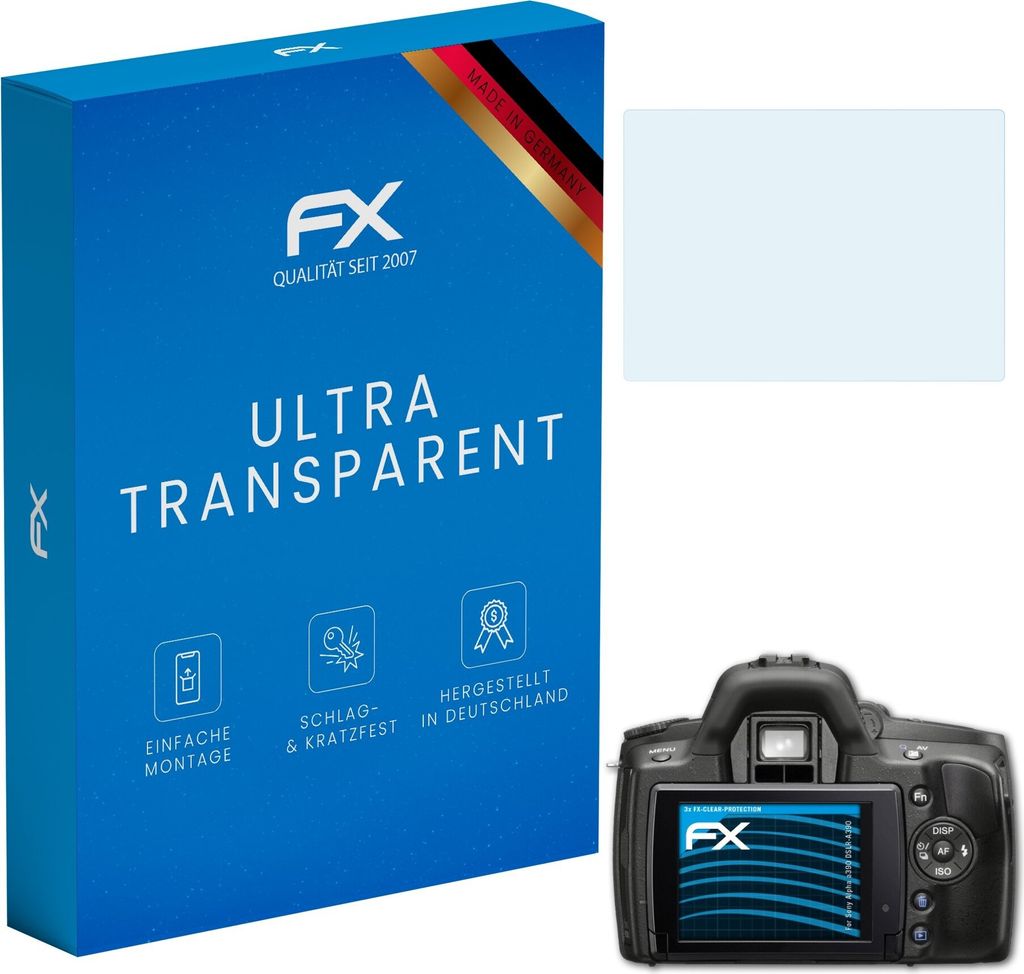 atFoliX FX-Clear 3x Schutzfolie kompatibel mit Sony Alpha a390 (DSLR-A390) Displayschutzfolie