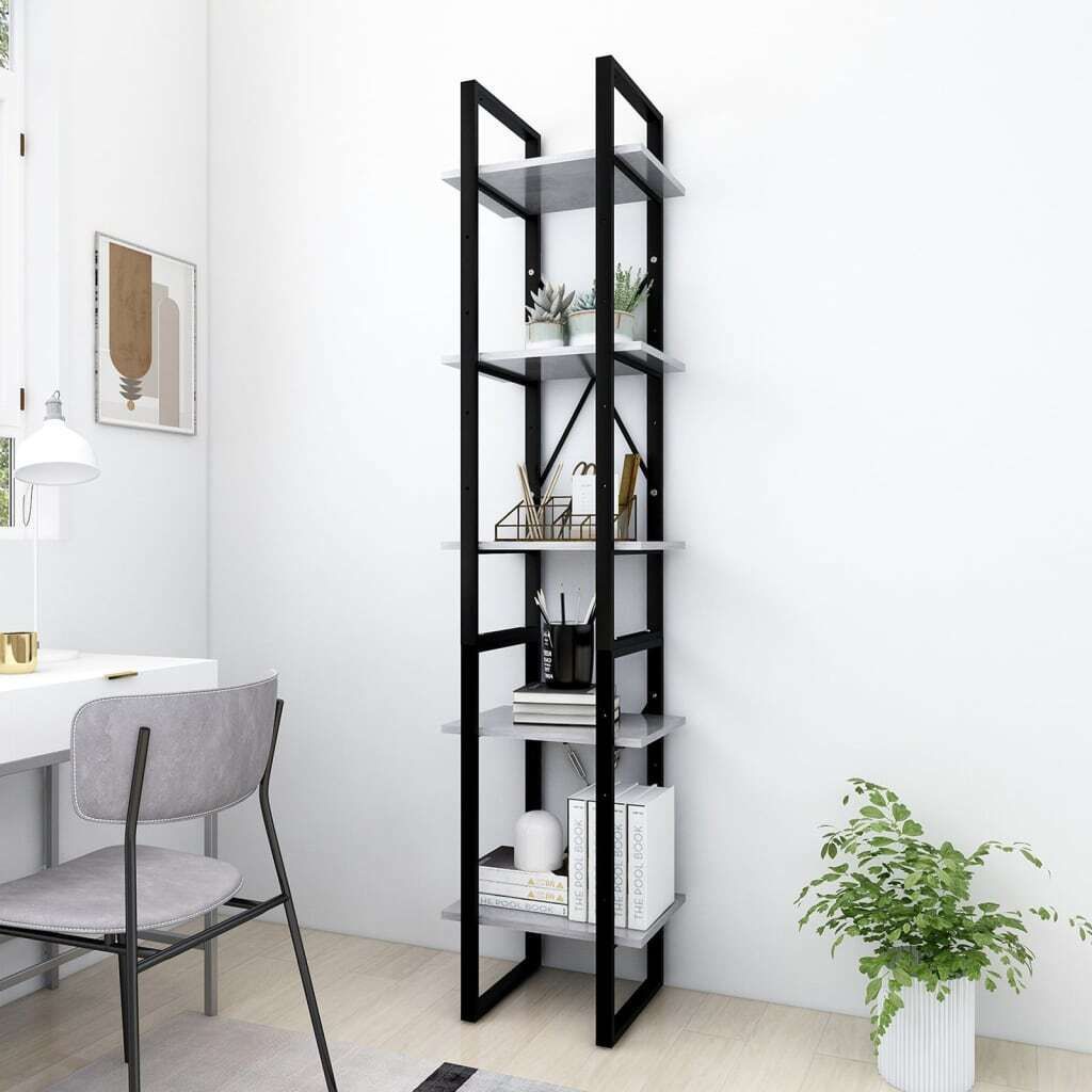 The Living Store Bücherregal 5 Fächer Betongrau 40x30x175 cm Holzwerkstoff