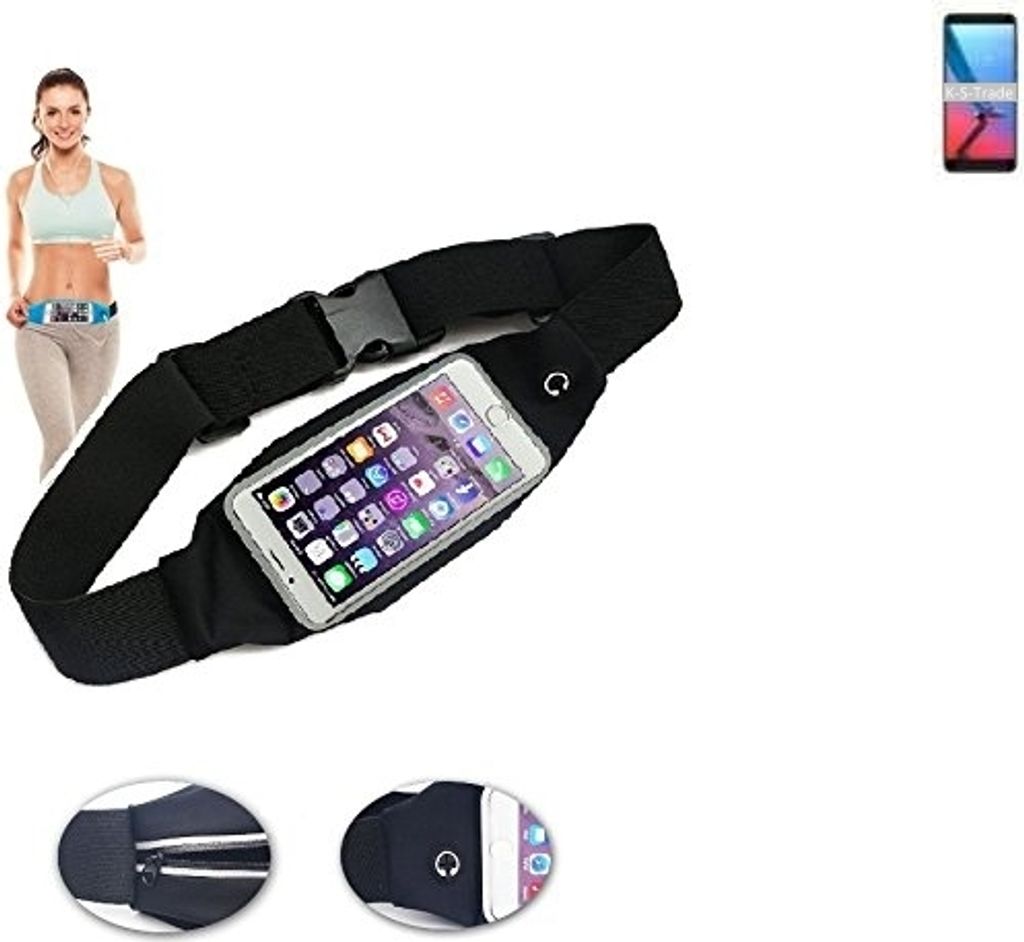 K-S-Trade Jogging-Armband kompatibel mit ZTE Blade V9 Gürteltasche Umhängetasche Bauchtasche schwarz Sport Running Jogging Fitness Laufen Exercise