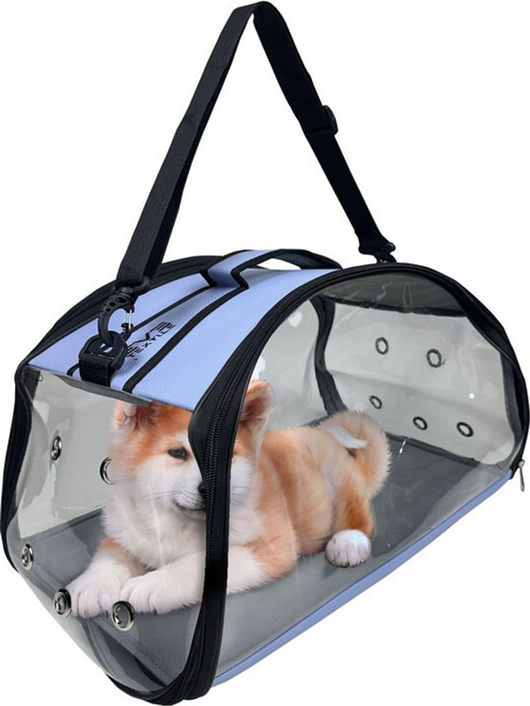 EVE Textile Hunde Katzen Haustier Tragetasche 47x30x30 cm Hellblau Transparent Umhängetasche Handtasche Faltbar zugelassen von Fluggesellschaften