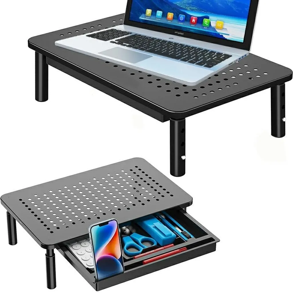 Support de Moniteur et Support Imprimante de Bureau Polyvalent Noir