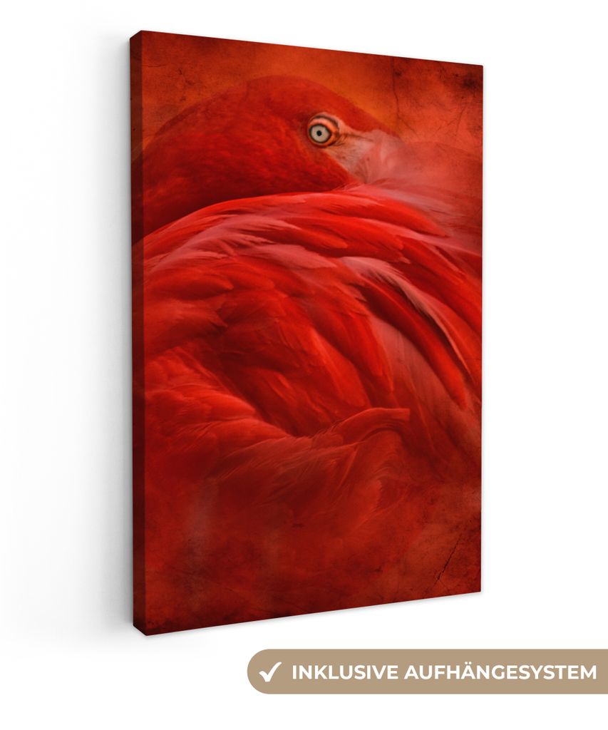 OneMillionCanvasses - Leinwandbilder - 90x140 cm, Tropisch - Vogel - Rot - Tiere, Wandbilder Kunstdruck Wanddekoration - Foto auf Leinwand - Gem...