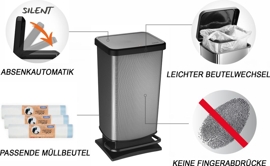 Rotho Abfalleimer 40 L Paso - Treteimer Geruchsdicht - Produktbild 3