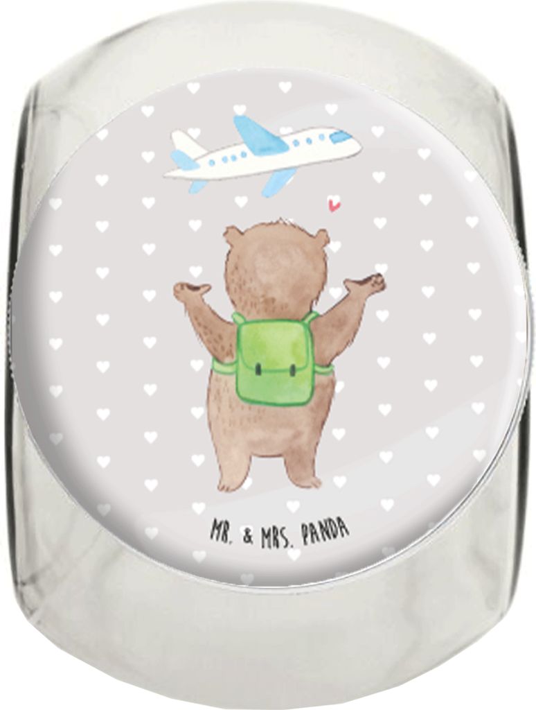 Mr. & Mrs. Panda Teedose Bär Flugzeug XL 2000ml - Grau Pastell - Geschenk, Freundin, Mitbringsel, für Frauen, Hochzeitstag, Liebesgeschenk, Kaffe...