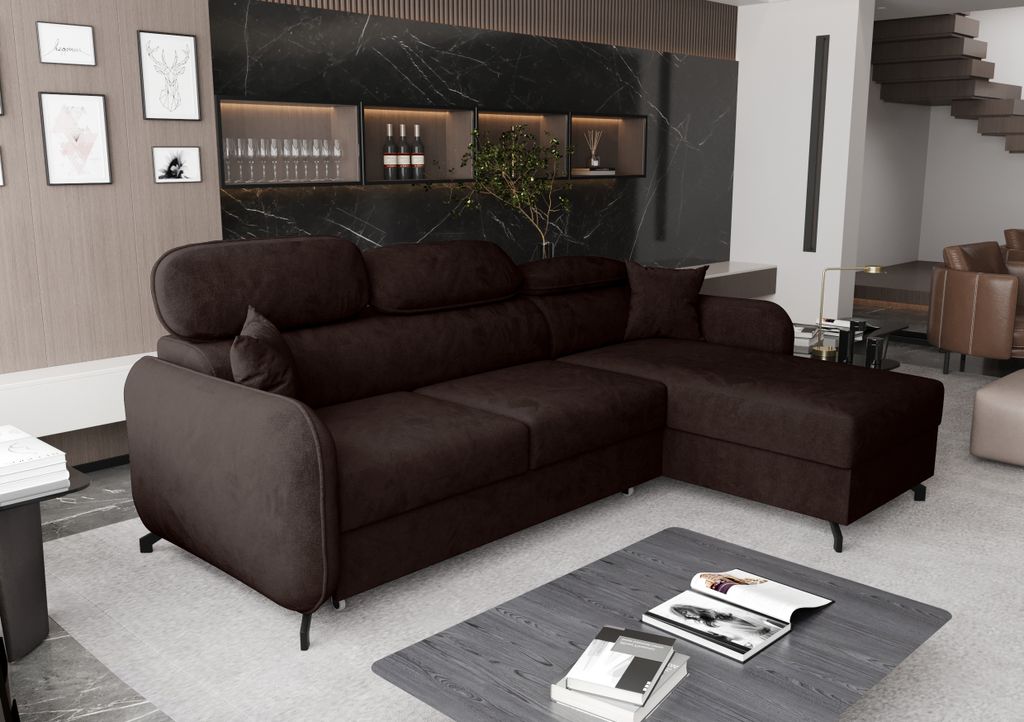 AX LIVING Ecksofa mit Schlaffunktion Ribella 5 in L 265 cm, Samt schokobraun Rechts